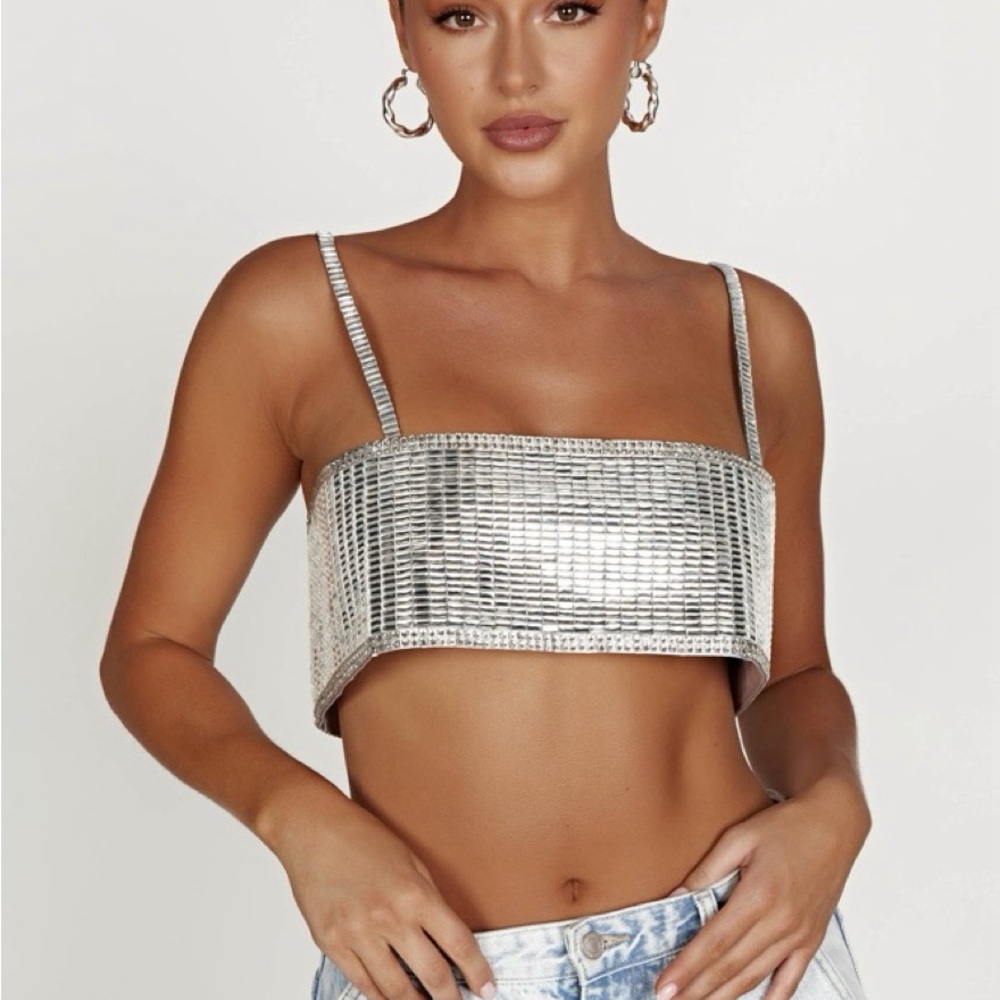 MESHKI Miriam Mirror Crop Top NEW W TAGS